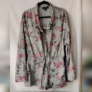 Lane Bryant Women's Light Olive Green/Pink Floral Spring Jacket Size Plus 22/24